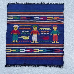 Guatemalan Tapestry Wall Hanging Folk Art Handmade Stitched‎ Textile 22 x 20